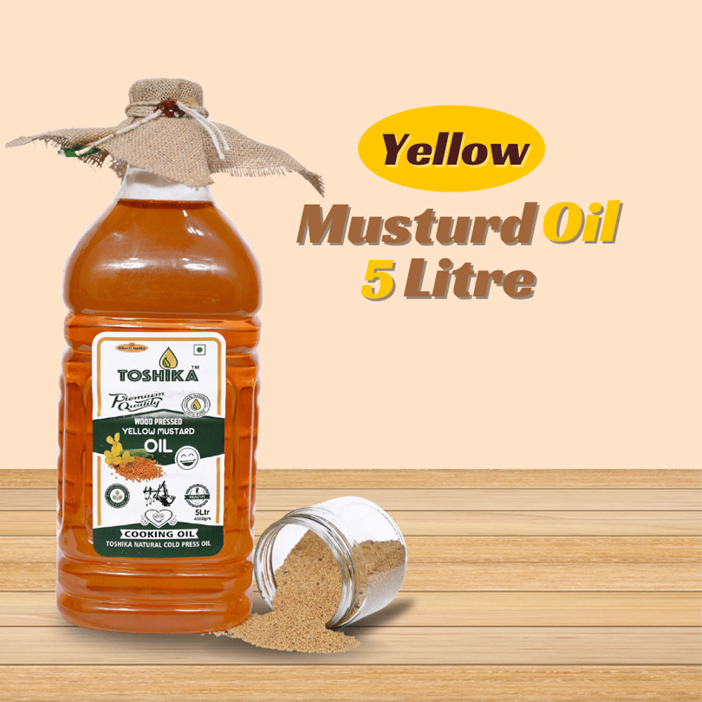 Cold Pressed Yellow Mustard Oil 5 Litre | 100% Pure Kachi Ghani Wood Pressed Yellow Mustard Oil Toshika Natural Yellow Mustard Oil