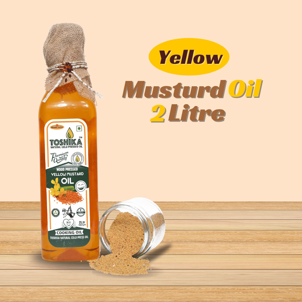 Cold Pressed Yellow Mustard Oil 2 Litre | 100% Pure Kachi Ghani Wood Pressed Yellow Mustard Oil Toshika Natural Yellow Mustard Oil
