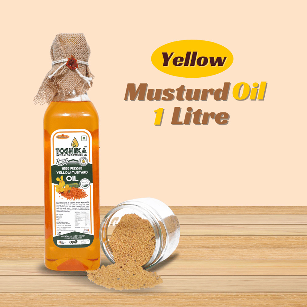 Cold Pressed Yellow Mustard Oil 1 Litre | 100% Pure Kachi Ghani Wood Pressed Yellow Mustard Oil Toshika Natural Yellow Mustard Oil