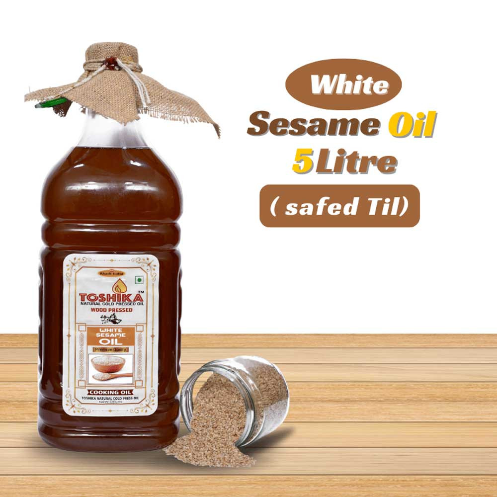 Cold Pressed White Sesame Oil 5 Litre | 100% Pure Kachi Ghani Wood Pressed White Sesame Oil Toshika Natural White Sesame Oil