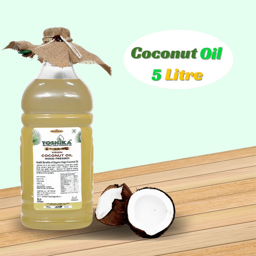 Cold Pressed Coconut Oil 5 Litre | 100% Pure Kachi Ghani Wood Pressed Coconut Oil Cold Pressed Toshika Natural Cold Pressed Oil
