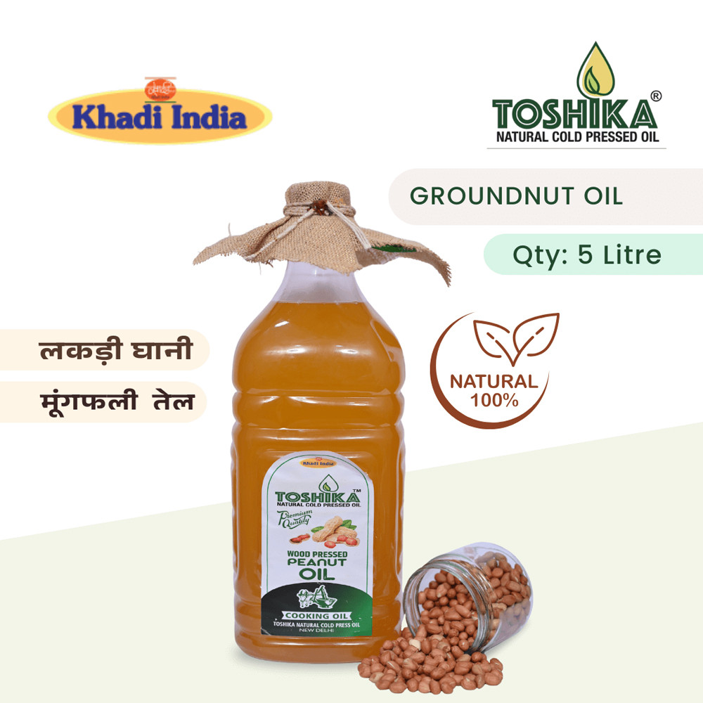 Cold Pressed Groundnut oil 5 Litre | 100% Pure Kachi Ghani Wood Pressed Peanut Oil Toshika Natural Cold Pressed Virgin Peanut oil