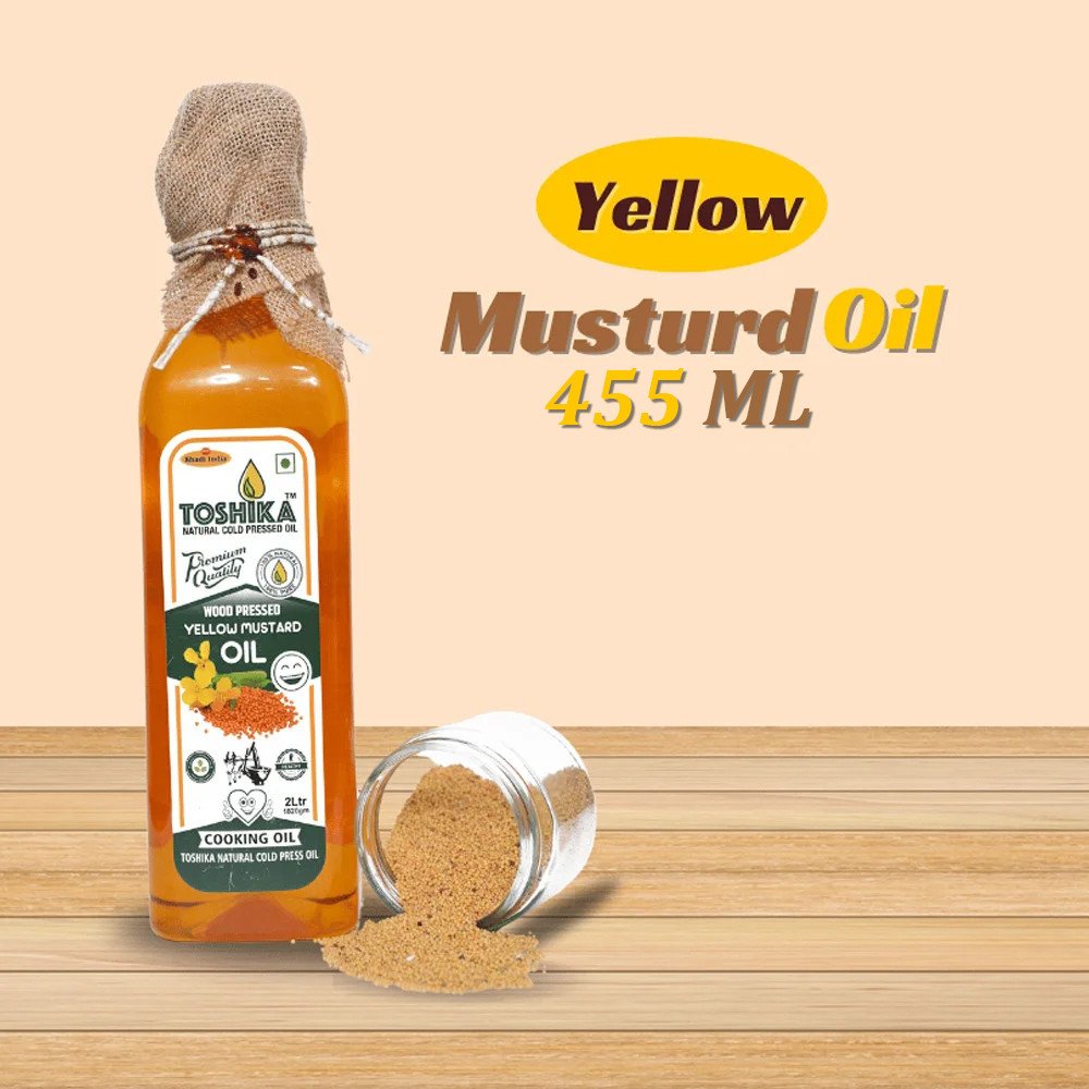 Cold Pressed Yellow Mustard Oil 455ml | 100% Pure Kachi Ghani Wood Pressed Yellow Mustard Oil Toshika Natural Yellow Mustard Oil