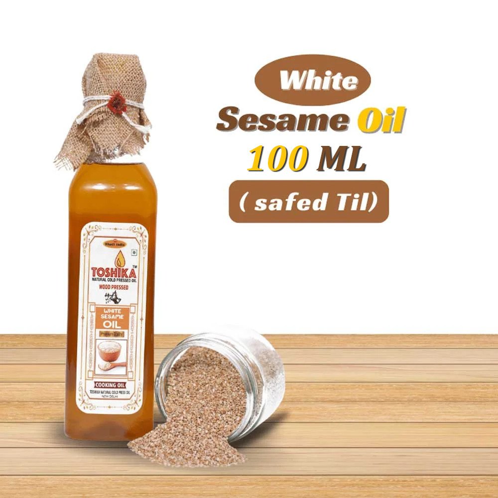 Cold Pressed White Sesame Oil 100ml | 100% Pure Kachi Ghani Wood Pressed White Sesame Oil Toshika Natural White Sesame Oil